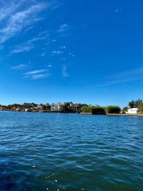 Scenic view of lake against blue sky