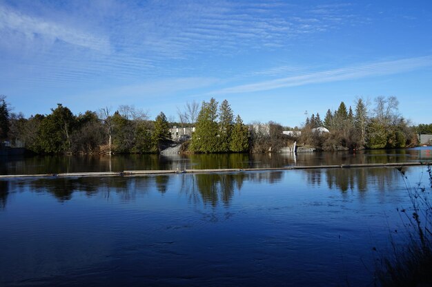 Scenic view of lake against blue sky