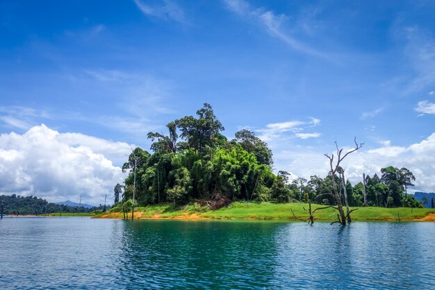 Scenic view of lake against blue sky