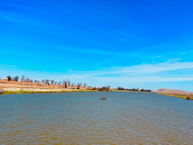 Scenic view of lake against blue sky