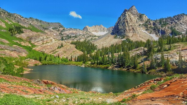 Scenic view of lake against blue sky