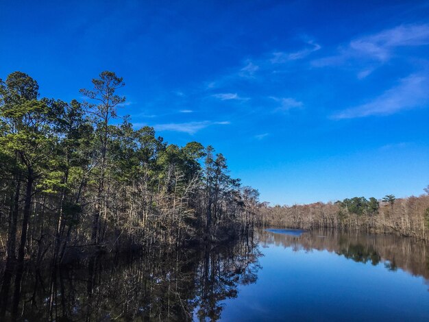 Photo scenic view of lake against blue sky