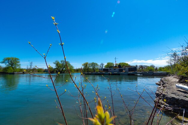 Scenic view of lake against blue sky