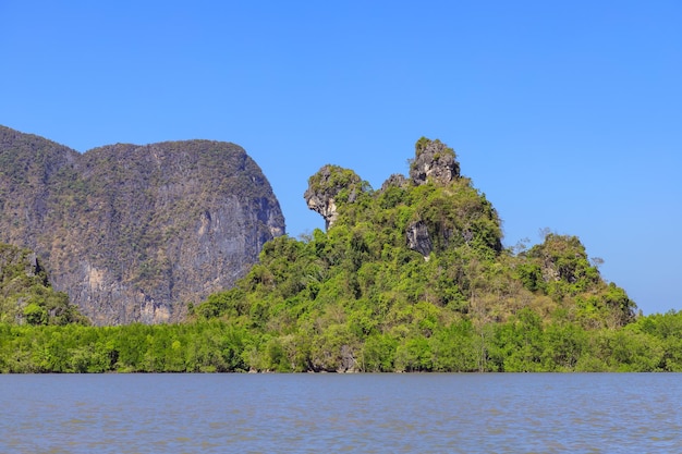 Scenic view of lake against clear blue sky