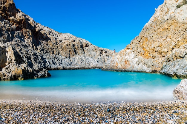 Scenic view of lake against clear blue sky