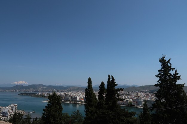 Scenic view of lake against clear blue sky