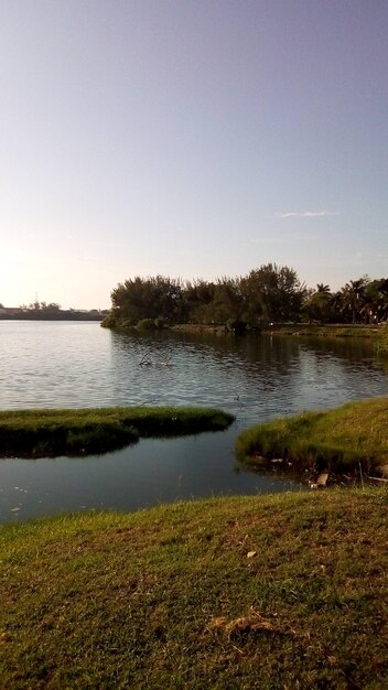 Scenic view of lake against clear sky