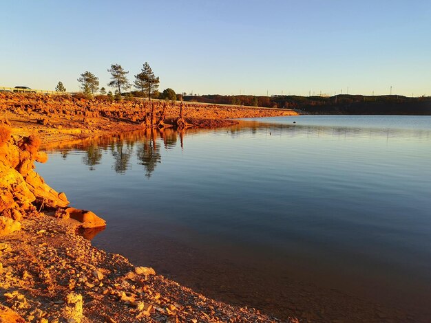 Scenic view of lake against clear sky