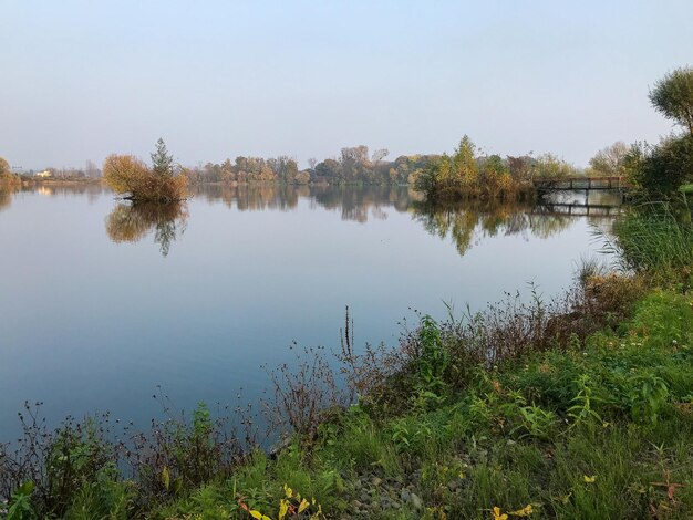 Scenic view of lake against clear sky