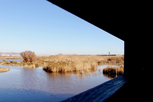 Scenic view of lake against clear sky