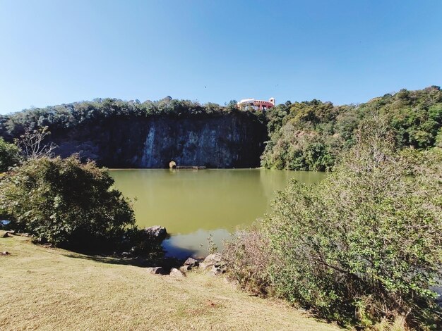 Scenic view of lake against clear sky