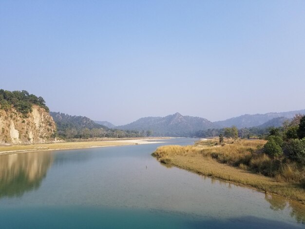 Scenic view of lake against clear sky