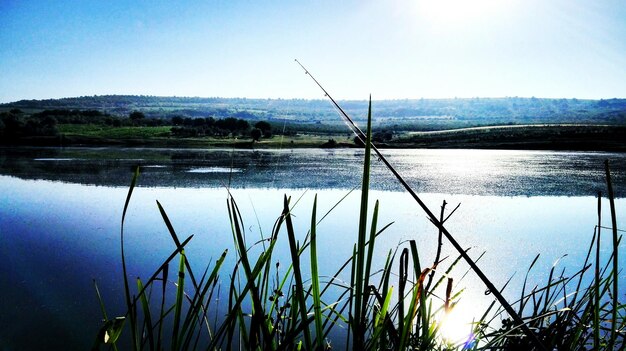 Scenic view of lake against clear sky