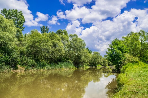 Scenic view of lake against cloudy sky