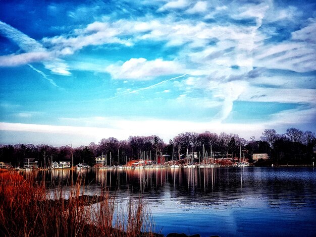 Scenic view of lake against cloudy sky