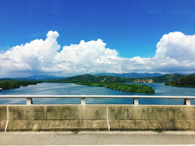 Scenic view of lake against cloudy sky