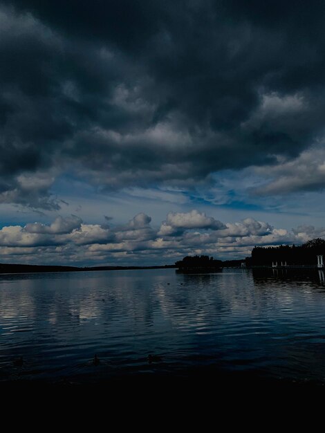 Scenic view of lake against cloudy sky