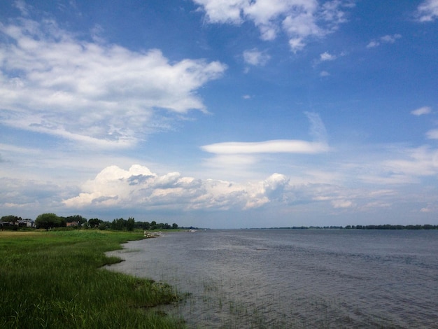 scenic view of lake against cloudy sky