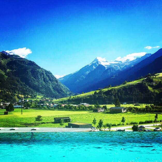 Scenic view of lake against mountain range