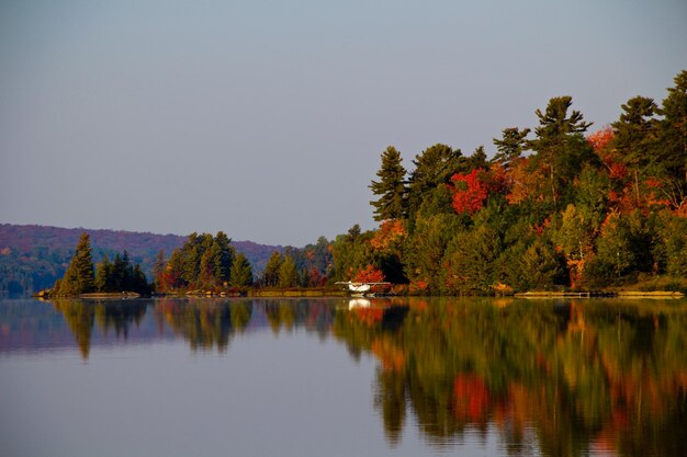 Scenic view of lake against sky during autumn