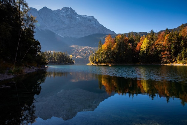 Scenic view of lake against sky during autumn