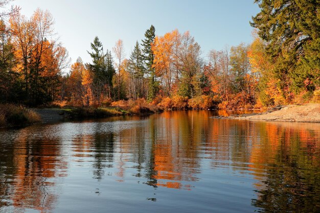 Photo scenic view of lake against sky during autumn