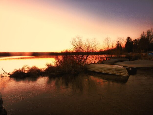 Scenic view of lake against sky during sunset