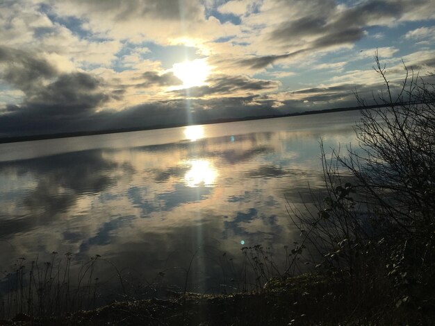 Scenic view of lake against sky during sunset