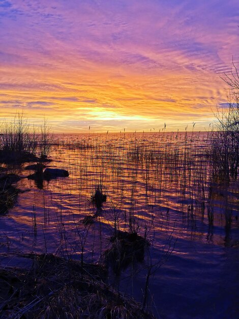 Scenic view of lake against sky during sunset