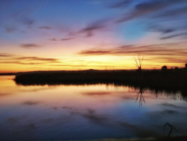 Scenic view of lake against sky during sunset