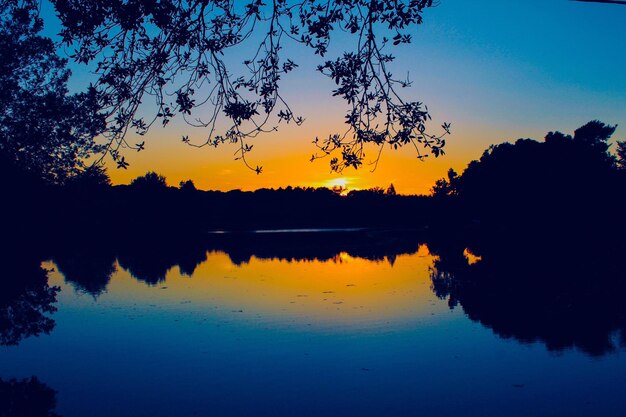 Scenic view of lake against sky during sunset