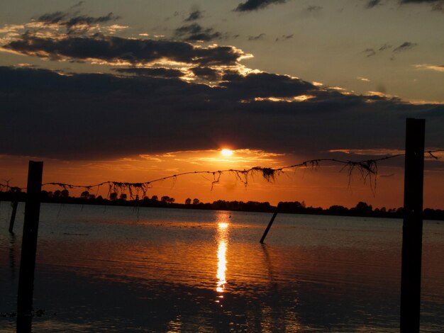 Scenic view of lake against sky during sunset