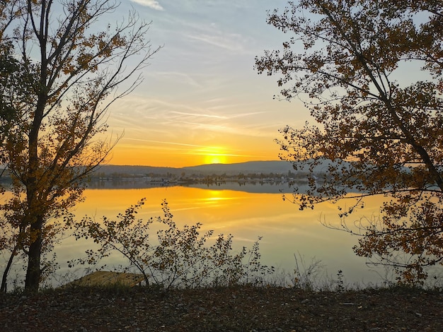 Scenic view of lake against sky during sunset