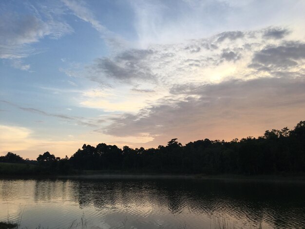 Scenic view of lake against sky during sunset