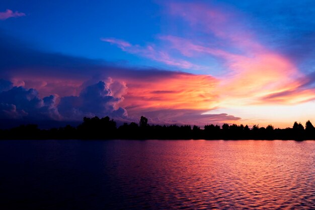 Scenic view of lake against sky during sunset