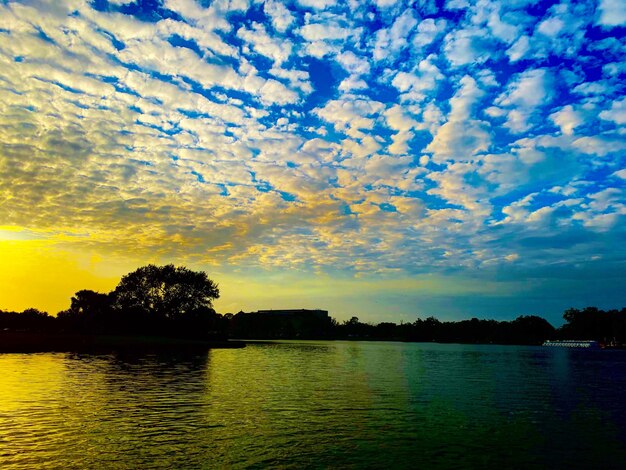 Scenic view of lake against sky during sunset