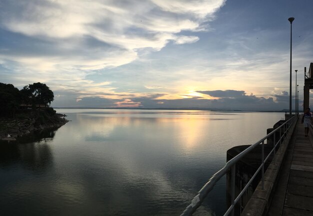 Scenic view of lake against sky during sunset