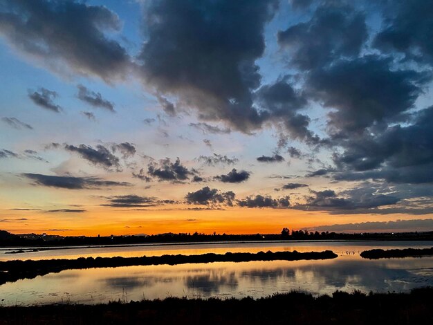 Scenic view of lake against sky during sunset