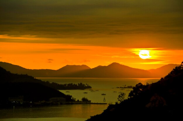 Scenic view of lake against sky during sunset