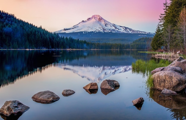 Photo scenic view of lake against sky during sunset