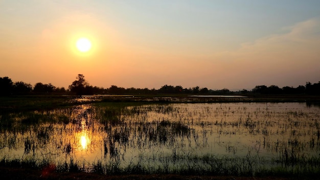 Scenic view of lake against sky during sunset