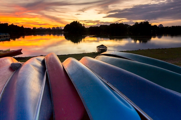 Scenic view of lake against sky during sunset