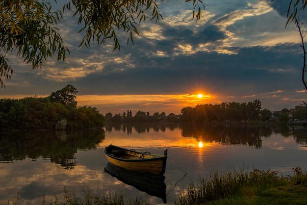 scenic view of lake against sky during sunset