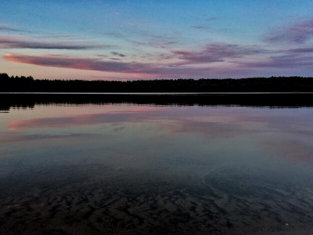 Scenic view of lake against sky at sunset