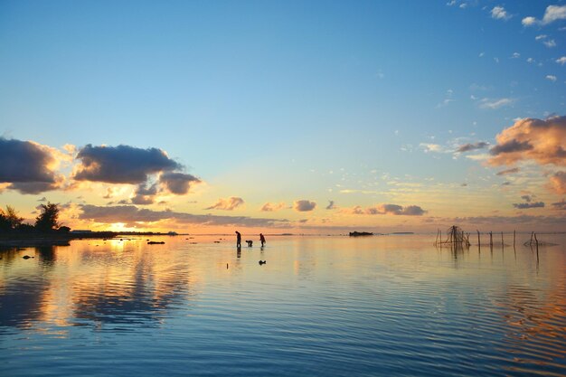 Scenic view of lake against sky during sunset