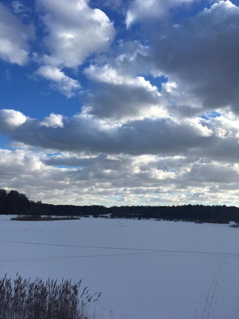 Scenic view of lake against sky during winter