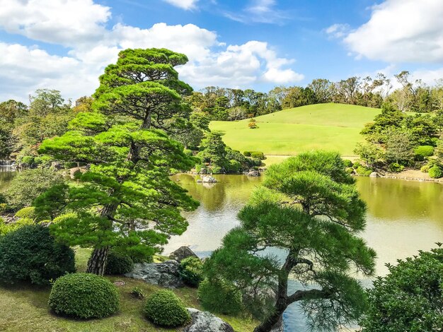 Foto la vista panoramica del lago contro il cielo