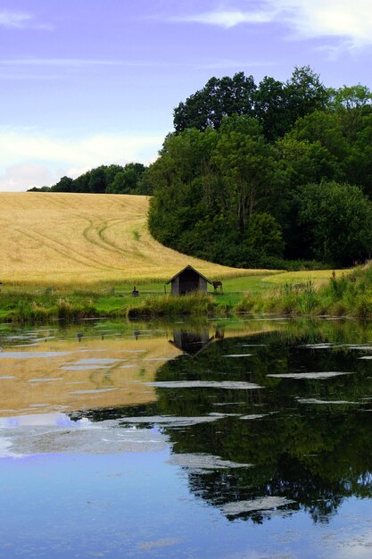 Foto la vista panoramica del lago contro il cielo