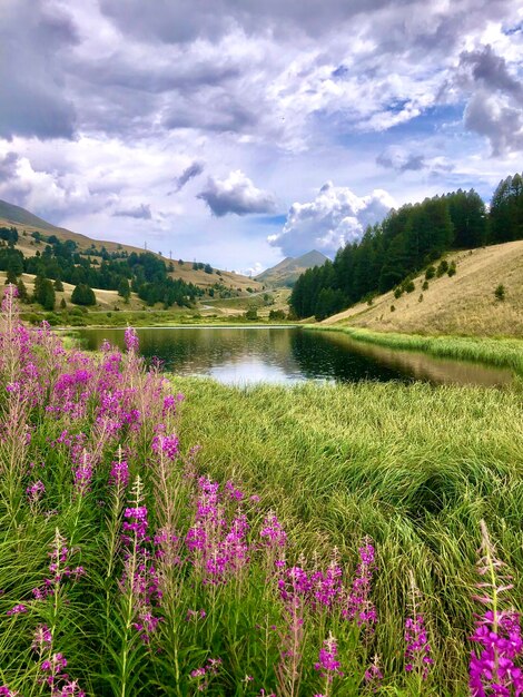 Photo scenic view of lake against sky