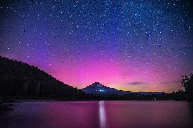 scenic view of lake against star field at night